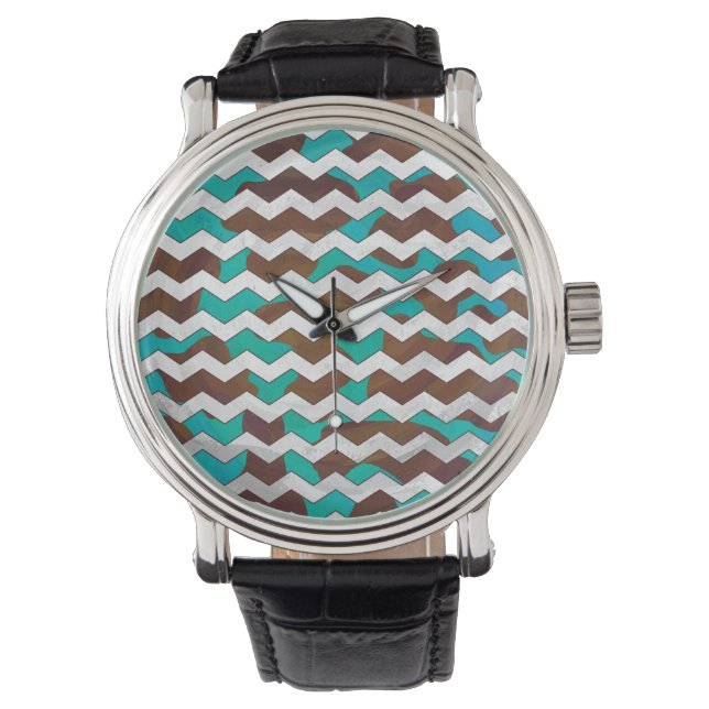 Reloj De Pulsera Chevron Cow Brown e impresión Verde azulada (Anverso)