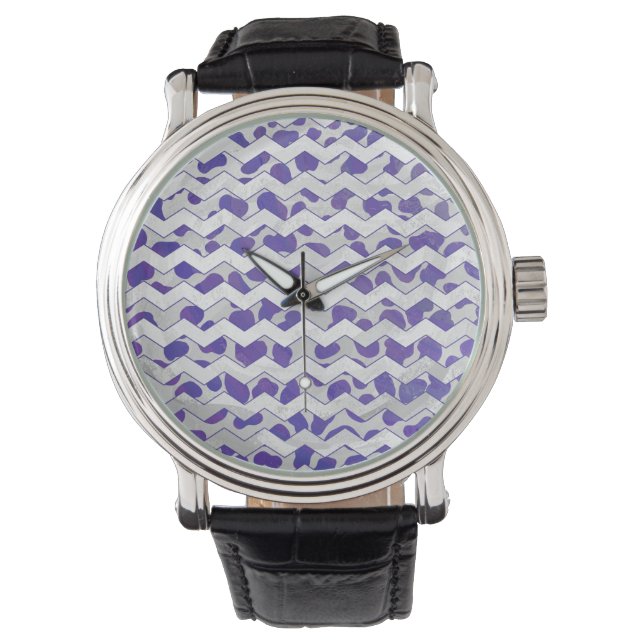 Reloj De Pulsera Chevron Dalmatian Morado y Blanco (Anverso)