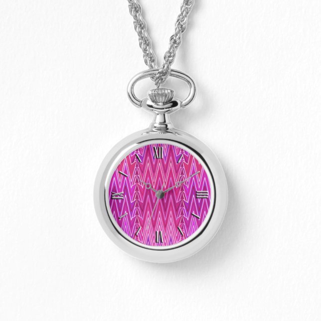Reloj De Pulsera Chevron Damask, morado y rosa fuchsia (Anverso)