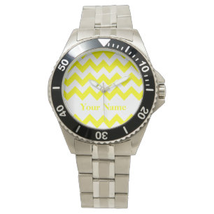 Reloj De Pulsera Chevron negrita amarillo con monograma