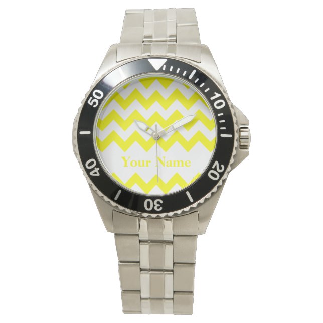 Reloj De Pulsera Chevron negrita amarillo con monograma (Anverso)