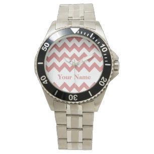 Reloj De Pulsera Chevron negrita rosa con monograma