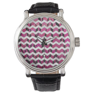 Reloj De Pulsera Chevron Tiger Hot Pink and Black Print