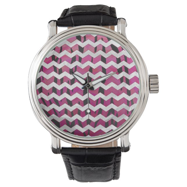Reloj De Pulsera Chevron Tiger Hot Pink and Black Print (Anverso)