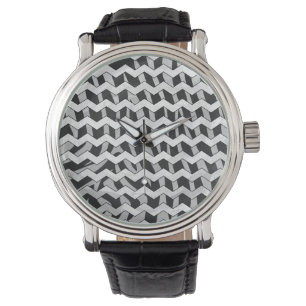 Reloj De Pulsera Chevron Zebra Negro y Gris