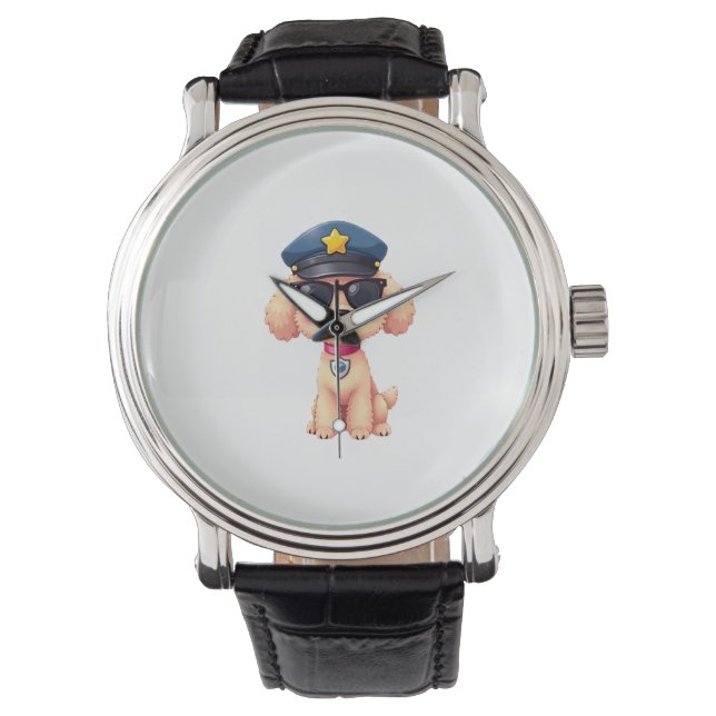 Reloj De Pulsera Chibi Anime Policía Poodle Dog (Anverso)