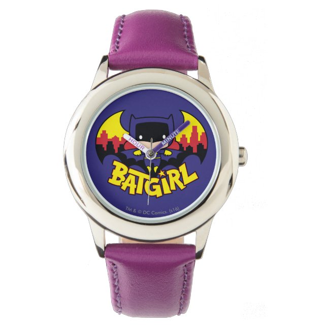Reloj De Pulsera Chibi Batgirl Con Skyline Y Logo Gótico (Anverso)