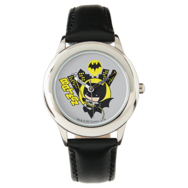 Reloj De Pulsera Chibi Batman Escalando La Ciudad (Anverso)
