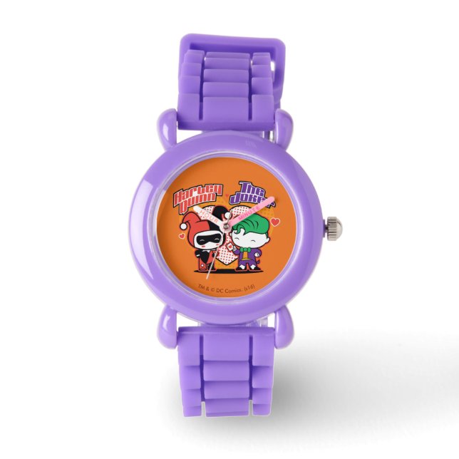 Reloj De Pulsera Chibi Harley Quinn & Chibi Joker Hearts (Anverso)