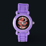 Reloj De Pulsera Chibi Harley Quinn Splits<br><div class="desc">Echa un vistazo a Chibi Harley Quinn mientras hace las divisiones delante de un fondo de diamante de polka rojo con su nombre escrito a su alrededor.</div>