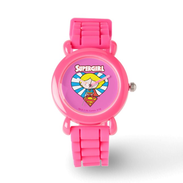 Reloj De Pulsera Chibi Supergirl Starburst Heart and Logo (Anverso)