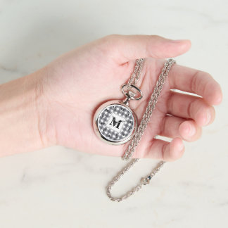 Reloj De Pulsera CHIC! ⚪ Silver Necklace Watch Plaid Initial