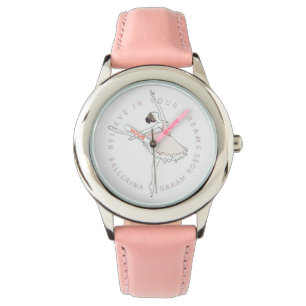 Reloj De Pulsera Chica Ballerina Rosa Nombre Personalizado Dreams W