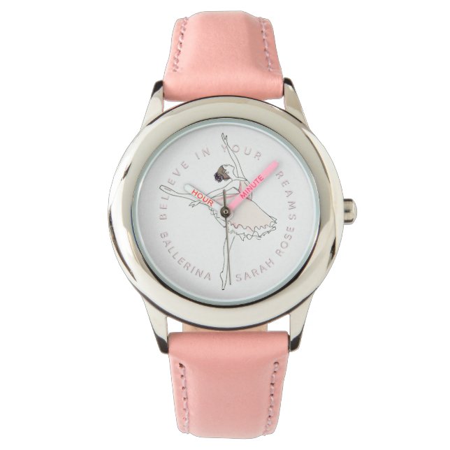 Reloj De Pulsera Chica Ballerina Rosa Nombre Personalizado Dreams W (Anverso)