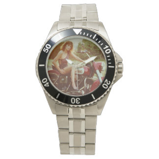 Reloj De Pulsera Chica Clásico De Pinup En Motocicleta