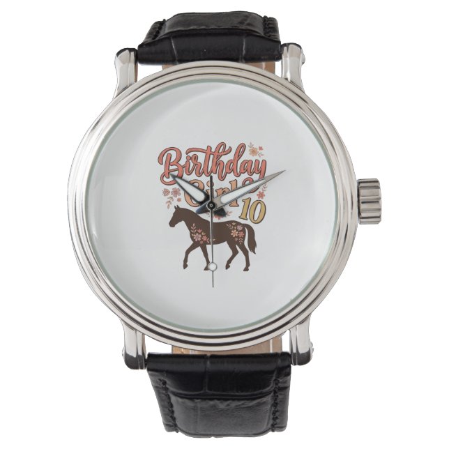 Reloj De Pulsera Chica Cumpleaños 10 Caballo Diseño Vectorial Flora (Anverso)