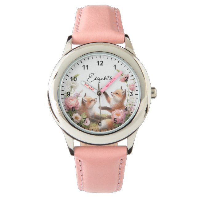 Reloj De Pulsera Chica Cute Baby Foxes (Anverso)