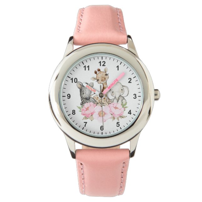 Reloj De Pulsera Chica de animales de la jungla de safari con flore (Anverso)