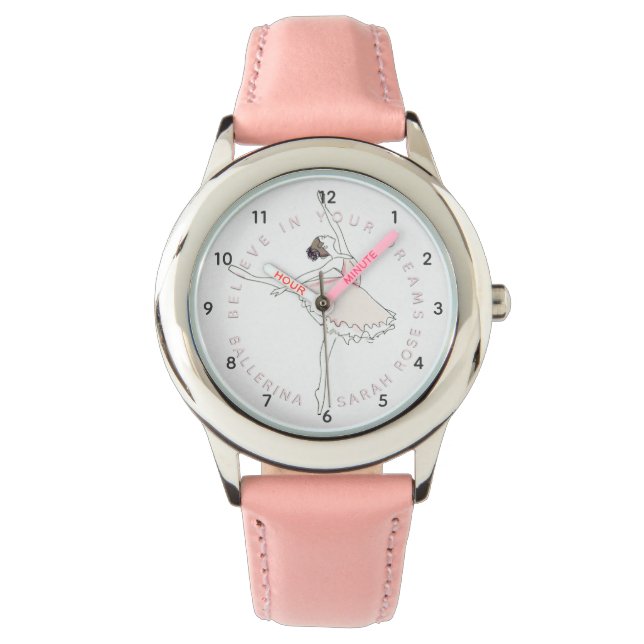 Reloj De Pulsera Chica de balanza rosa  Nombre personalizado Watch (Anverso)