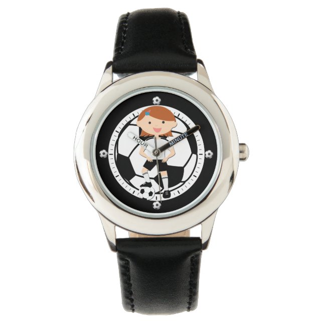 Reloj De Pulsera Chica de fútbol 3 y blanco y negro de bola (Anverso)
