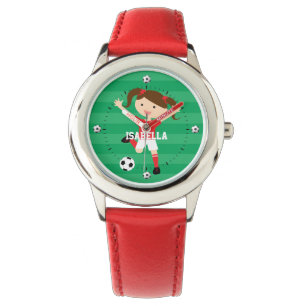 Reloj De Pulsera Chica de fútbol rojo y blanco personalizado de cum