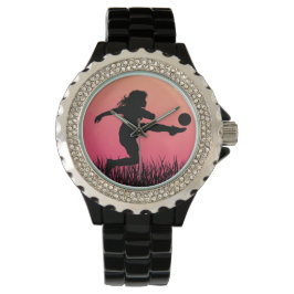 Reloj De Pulsera chica de fútbol silueta hermoso sol