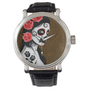 Reloj De Pulsera Chica de la Calavera del Azúcar Muerto - Marrón