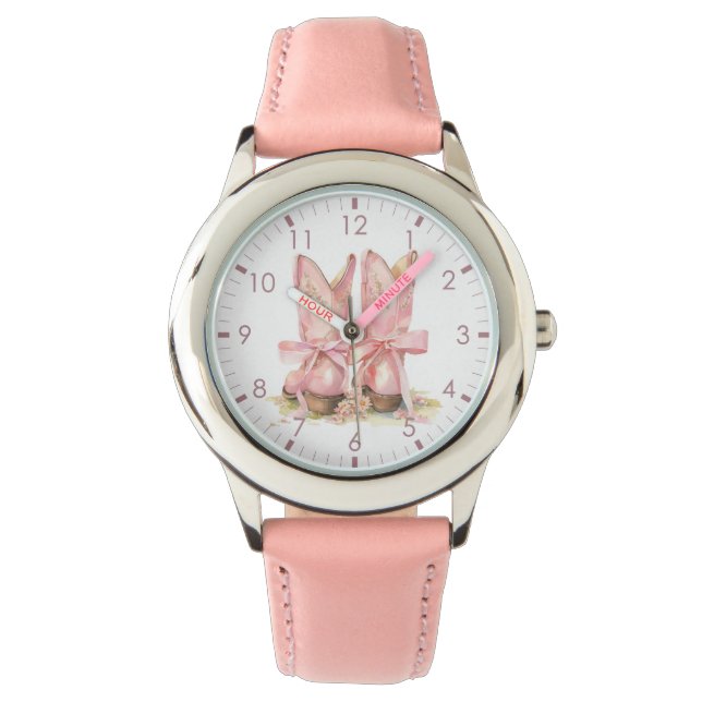 Reloj De Pulsera Chica de país rosa Cowgirl Boots Watch (Anverso)