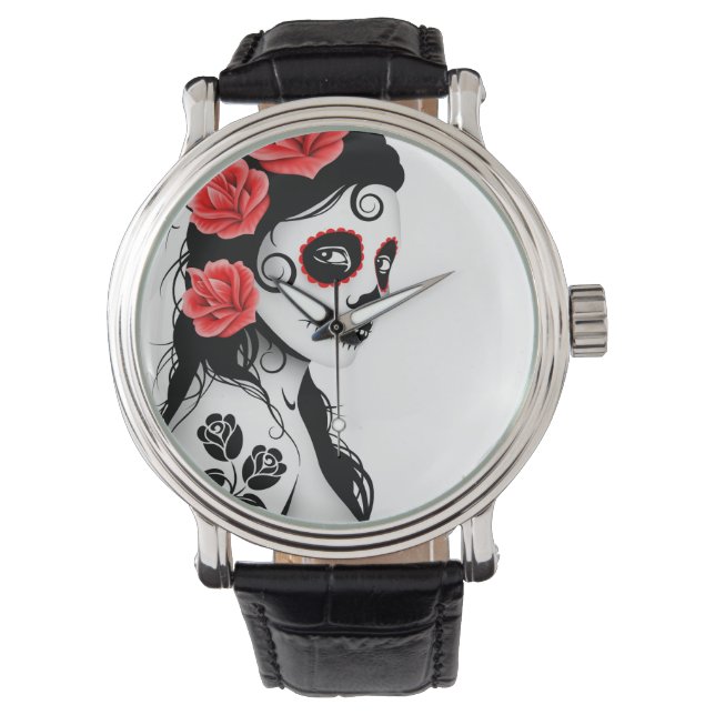 Reloj De Pulsera Chica del cráneo de azúcar muerto - blanco (Anverso)