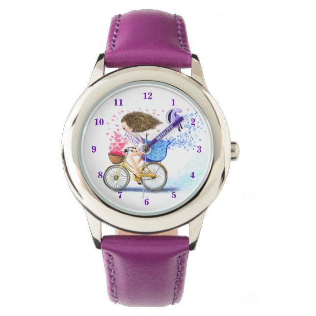 Reloj De Pulsera Chica feliz con vigilancia en bicicleta (Anverso)
