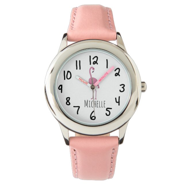 Reloj De Pulsera Chica Flamingo Rosa Personalizado (Anverso)