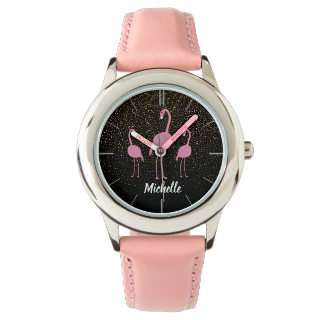 Reloj De Pulsera Chica Flamingo Rosa Personalizado (Anverso)