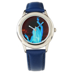 Reloj De Pulsera chica hippie azul ondeando señal de paz