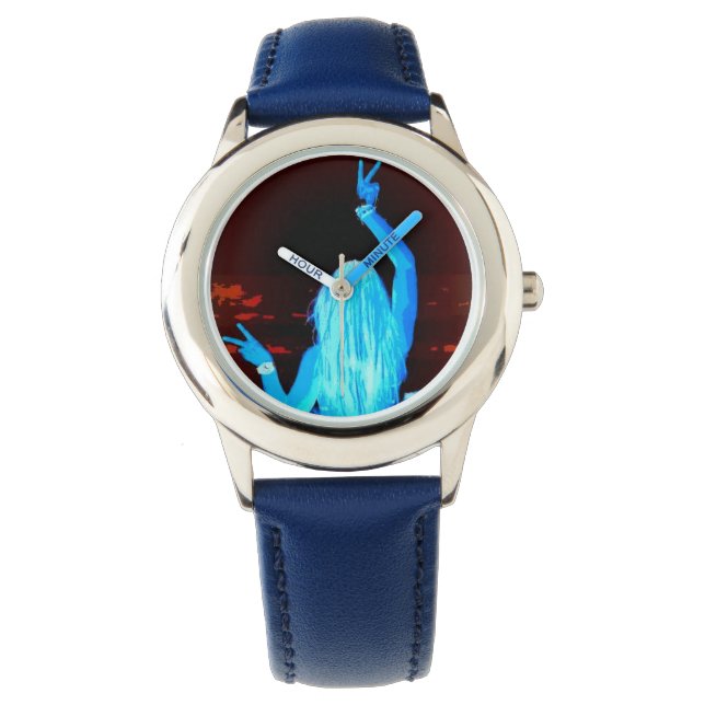 Reloj De Pulsera chica hippie azul ondeando señal de paz (Anverso)