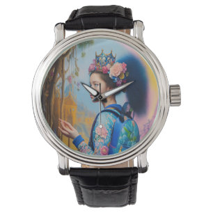 Reloj De Pulsera Chica joven en el bosque con mochila