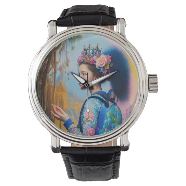 Reloj De Pulsera Chica joven en el bosque con mochila (Anverso)