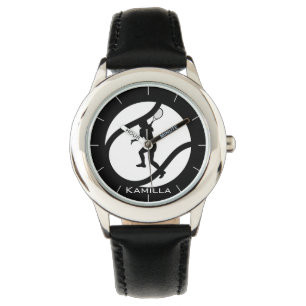 Reloj De Pulsera Chica jugando al tenis negro y blanco personalizad