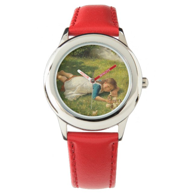 Reloj De Pulsera Chica jugando con chicles (pollo y pollo) (Anverso)