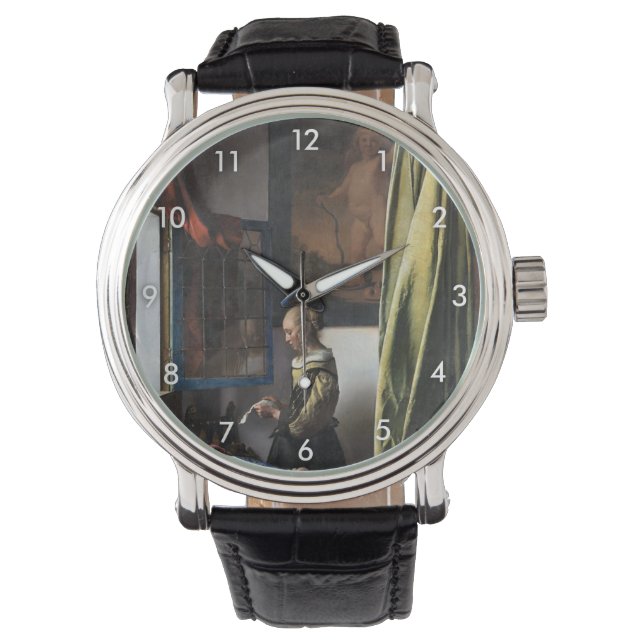 Reloj De Pulsera Chica leyendo una carta en una ventana abierta, ve (Anverso)