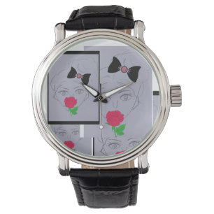 Reloj De Pulsera chica lindo, rosa rosado, cinta negra