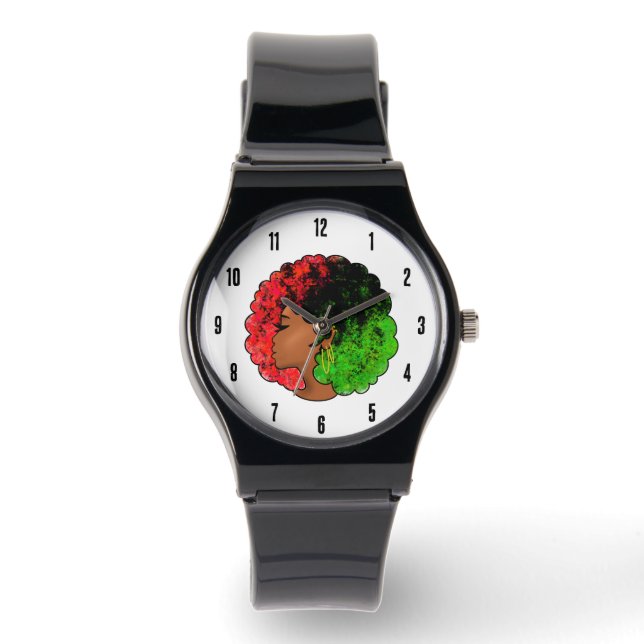 Reloj De Pulsera Chica negra panafricana mujer rojo orgullo verde a (Anverso)