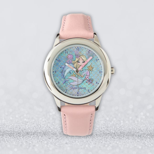 Reloj De Pulsera Chica personalizada de Sirena rubia (Cute Blonde Mermaid Personalized Girl Watch
)