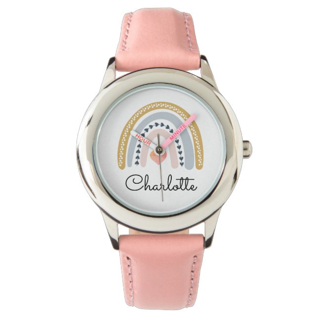 Reloj De Pulsera Chica personalizado Boho Watercolor Arcoiris Heart (Anverso)