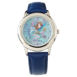 Reloj De Pulsera Chica personalizado del pelo marrón de la sirena