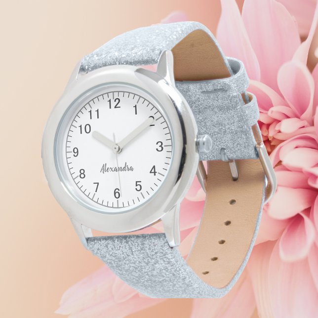 Reloj De Pulsera Chica personalizado Nombre Purpurina gris Correa N (Subido por el creador)