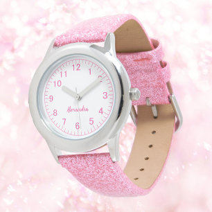 Reloj De Pulsera Chica personalizado Nombre Purpurina rosa Correa N
