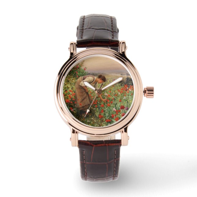 Reloj De Pulsera Chica Poppies (Escena Floral) (Campo Flor) (Anverso)