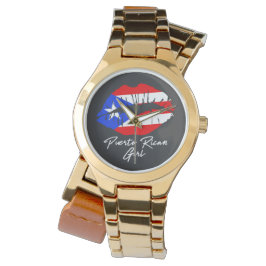 Reloj De Pulsera Chica puertorriqueña levanta bandera Boricua amor 