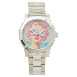 Reloj De Pulsera Chica Retro Beach con gafas de sol florales