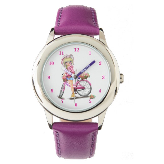 Reloj De Pulsera Chica rubio y regalo de observación en bicicleta r (Anverso)